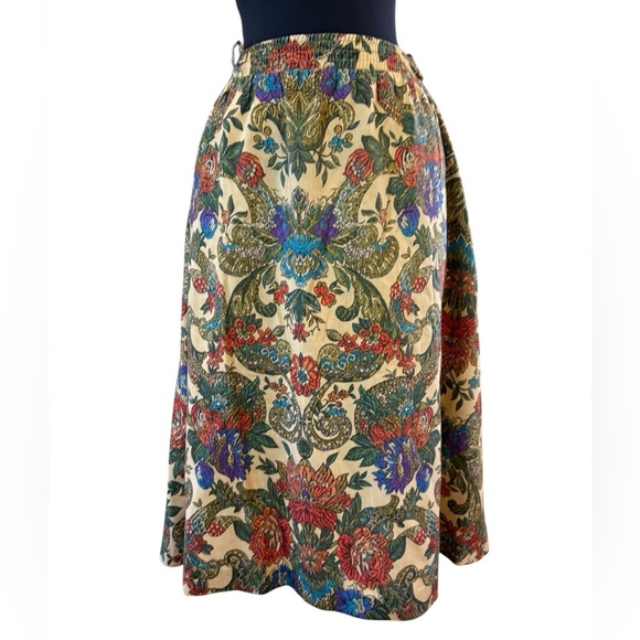 Vintage Anna G Orange Cream Pleated A-Line Skirt - Picture 7 of 15